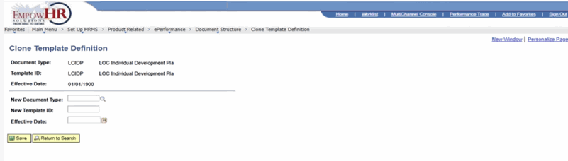 Clone Template Definition Page